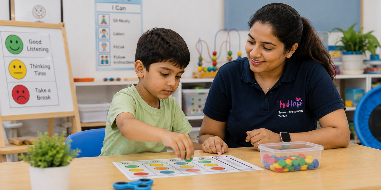 Therapist doing an activity for child with adhd